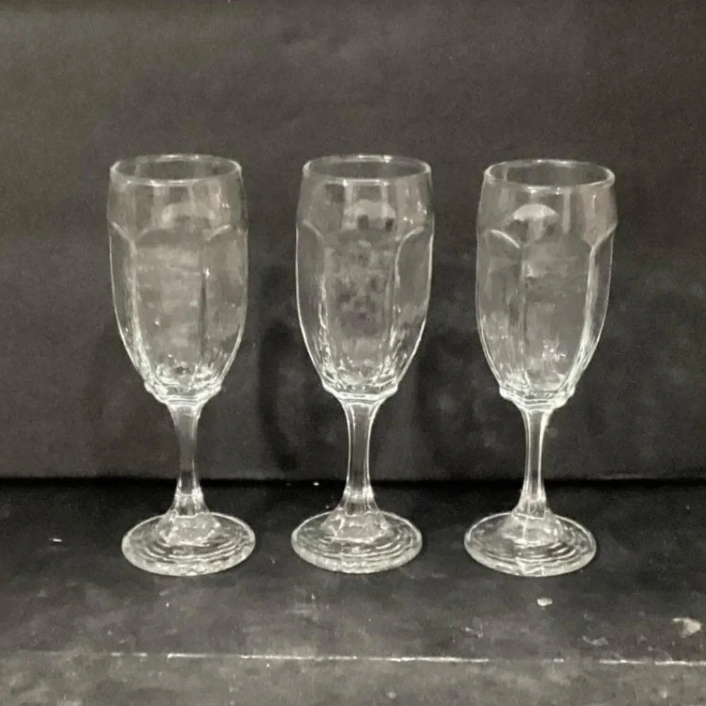 Libbey Chivalry Clear Whiskey Sour Goblets, Set of 3, Vintage Textured‎ Stemware